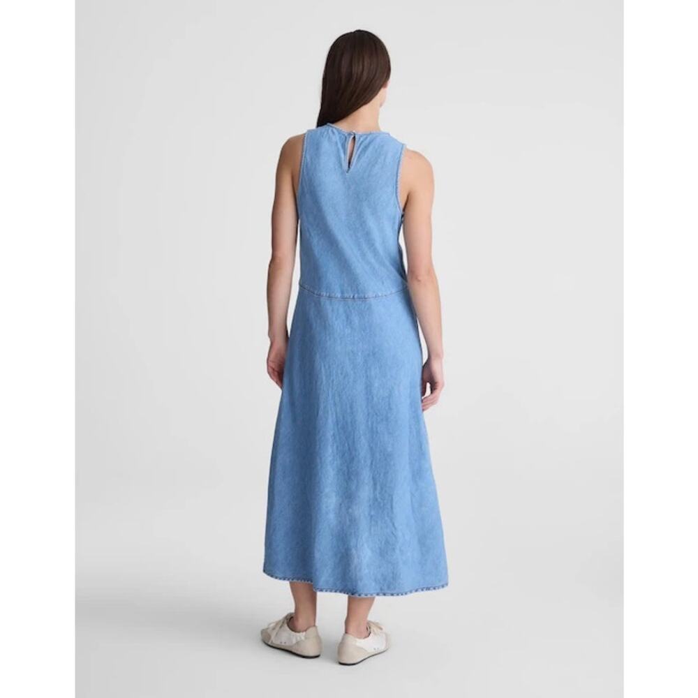Madewell Seamed Maxi Dress in Airy Denim A Line Clean Soft Sky Blue US 6 NWT - Picture 4 of 13